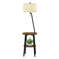 Hastings Home Floor Lamp With Table, Shelves, USB Charging Port And Drum Shade -Hastings House GUEST 8265d54d e403 47dd 9d77 0f36e178c76d