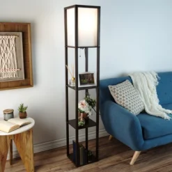 Hastings Home Floor Lamp – Etagere Style Standing Light With 3 Tiers Of Storage Shelving, Brown -Hastings House GUEST 8273aaba 5dce 481d 9906 16a35892a165