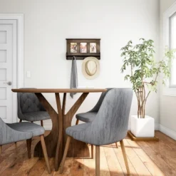 Wall Shelf And Picture Collage With Ledge And 3 Hanging Hooks- Photo Frame Decor Shelving With Rustic Wood Look, Holds 4x6 Pictures By Hastings Home -Hastings House GUEST 83342026 544f 402c ba26 f00cad0cc6b6