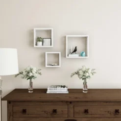 Floating Shelves- Open Cube Wall Shelf Set With Hidden Brackets, 3 Sizes To Display Decor, Photos, More- Hardware Included By Hastings Home (White) -Hastings House GUEST 84c149ba a4e1 47bd 8df8 987a6a0bb2be