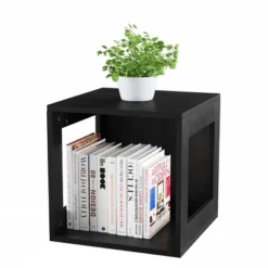 Hastings Home End Table, Stackable Modular Cube With Open Sides, Black