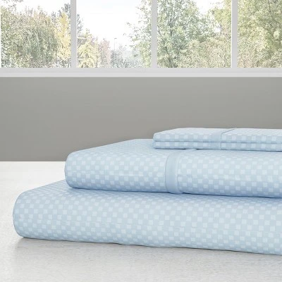 Hastings Home Twin Size Brushed Microfiber 3 Piece Embossed Checkered Bed Sheet And Linen Set With Stain Resistant Fitted And Flat Sheets - Blue 2 Hastings Home Twin Size Brushed Microfiber 3 Piece Embossed Checkered Bed Sheet And Linen Set With Stain Resistant Fitted And Flat Sheets - Blue - Image 2