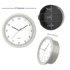 Hastings Home Analog Wall Clock With Hidden Compartments - 10", Silver