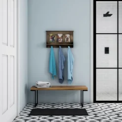 Wall Shelf And Picture Collage With Ledge And 3 Hanging Hooks- Photo Frame Decor Shelving With Rustic Wood Look, Holds 4x6 Pictures By Hastings Home -Hastings House GUEST 8cd1531b 5f3d 41b8 92d1 892621ced409