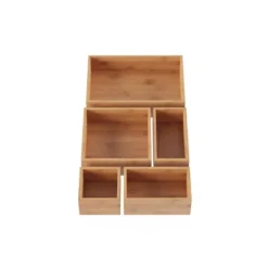 Drawer Organizer -5 Compartment Modular Natural Wood Bamboo Space Saver Tray Storage For Kitchen, Office, Bedroom And Bathroom By Hastings Home -Hastings House GUEST 8ec4a3d3 6045 4258 9932 dea351569b30