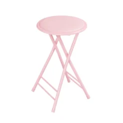 Hastings Home 24-Inch Heavy-Duty Folding Round Stool With 300-lb Weight Capacity, Pink -Hastings House GUEST 8f29e0a8 45a8 4c80 b7ea fe3733fe8507