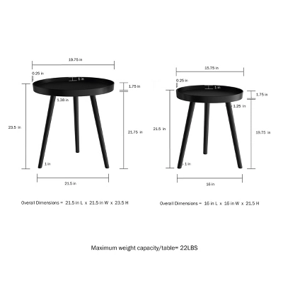 Hastings Home Nesting End Tables - Circular Mid-Century Modern Accent Table With Tray Top - Set Of 2, Matte Black 2 Hastings Home Nesting End Tables - Circular Mid-Century Modern Accent Table With Tray Top - Set Of 2, Matte Black - Image 2