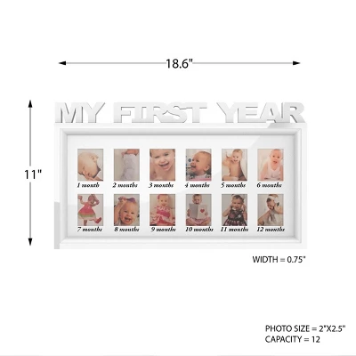 My First Year Collage Baby Picture Frame- Memory Keepsake For Babies With 12 Month Display For One 2x3 Wallet Photo Monthly By Hastings Home (White) 2 My First Year Collage Baby Picture Frame- Memory Keepsake For Babies With 12 Month Display For One 2x3 Wallet Photo Monthly By Hastings Home (White) - Image 2