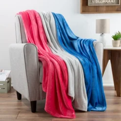 Fleece Throw Blanket- Set Of 3- Blue, Gray & Pink Plush 60x50" Blankets- Soft & Cozy For Travel, Outdoors & Lounging On The Sofa By Hastings Home -Hastings House GUEST 988c7f2f 6948 4049 945f 99417e597be6
