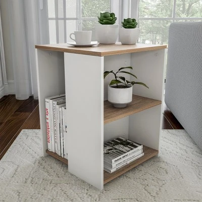 Hastings Home Minimalist Two-Toned Accent Side Table With Open Shelve, Brown/White 2 Hastings Home Minimalist Two-Toned Accent Side Table With Open Shelve, Brown/White - Image 2