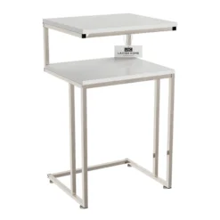 Hastings Home 2-Tier End Table - C-Shaped Side Table With Two Shelves And Metal Stand - White And Chrome -Hastings House GUEST 9ed1a3f8 acf7 4f08 ae04 52daff8f099d
