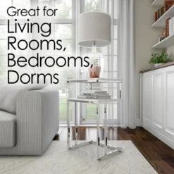 Hastings Home 2-Tier End Table - C-Shaped Side Table With Two Shelves And Metal Stand - White And Chrome -Hastings House GUEST a46ddfd5 1577 42ed a801 0e5ca5a8a32d