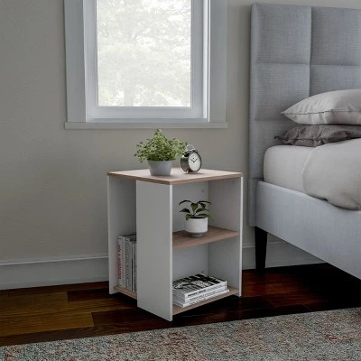 Hastings Home Minimalist Two-Toned Accent Side Table With Open Shelve, Brown/White 4 Hastings Home Minimalist Two-Toned Accent Side Table With Open Shelve, Brown/White - Image 4