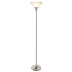Hastings Home Torchiere Floor Lamp With Marbleized Glass Shade And LED Bulb - Brushed Silver -Hastings House GUEST a6de02ca 4870 4267 922e a5ab64019a6f