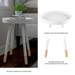 Hastings Home Mid-Century Modern Round Wooden End Table With Tray Top - White/Natural 9 Hastings Home Mid-Century Modern Round Wooden End Table With Tray Top - White/Natural -Hastings House GUEST aaf29e60 f2b2 4ca9 97ae 351a2498a246