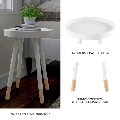 Hastings Home Mid-Century Modern Round Wooden End Table With Tray Top - White/Natural 3 Hastings Home Mid-Century Modern Round Wooden End Table With Tray Top - White/Natural - Image 3