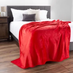 Flannel Fleece Throw Blanket- For Couch, Home Decor, Sofa & Chair- Oversized 60" X 70", Soft & Plush Microfiber In Crimson Red By Hastings Home -Hastings House GUEST ab88059b 9663 4178 8f4c a753caefaca8