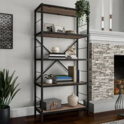 Hastings Home 5-Tier Open Style Bookshelf, Brown