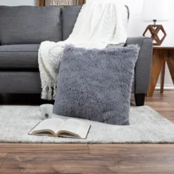 Hastings Home 24" Faux Fur Shag Pillow - Gray -Hastings House GUEST b227af08 e9a1 4ef7 897d 885668ac000d