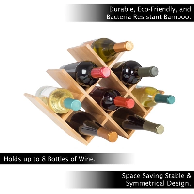Bamboo 8 Bottle Rack-Space Saving Tabletop Free Standing Bottle Holder For Kitchen, Bar, Dining Room-Modern Storage Shelf By Hastings Home 1 Bamboo 8 Bottle Rack-Space Saving Tabletop Free Standing Bottle Holder For Kitchen, Bar, Dining Room-Modern Storage Shelf By Hastings Home