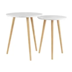 Hastings Home Nesting End Tables - Mid-Century Modern Wood Accent Table With Circular Top - Set Of 2, White/Natural 12 Hastings Home Nesting End Tables - Mid-Century Modern Wood Accent Table With Circular Top - Set Of 2, White/Natural -Hastings House GUEST b7974af7 f6a8 41fb af04 04fa152ab9a0