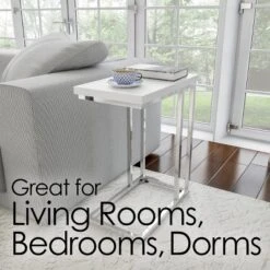 Hastings Home C-Shaped Sofa Side Table Space-Saving, White -Hastings House GUEST b8977a68 a511 46e7 958e e78707205ae5