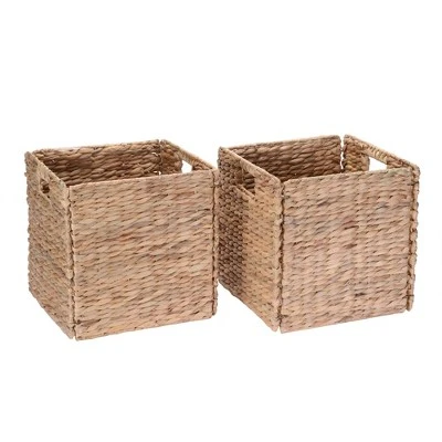 Hastings Home 12-Inch Square Handmade Wicker Storage Bin Foldable Basket Made Of Water Hyacinth | Set Of 2 1 Hastings Home 12-Inch Square Handmade Wicker Storage Bin Foldable Basket Made Of Water Hyacinth | Set Of 2