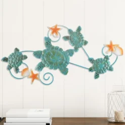 Hastings Home Sea Turtles With Shells And Starfish Nautical 3D Metal Hanging Wall Art