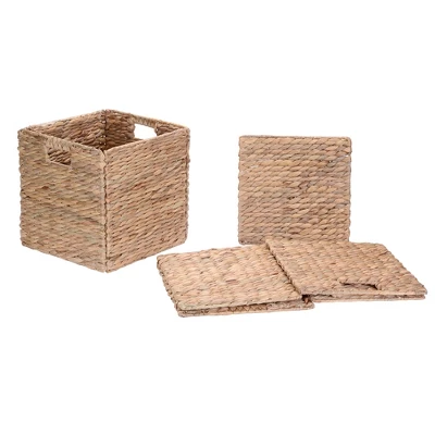 Hastings Home 12-Inch Square Handmade Wicker Storage Bin Foldable Basket Made Of Water Hyacinth | Set Of 2 4 Hastings Home 12-Inch Square Handmade Wicker Storage Bin Foldable Basket Made Of Water Hyacinth | Set Of 2 - Image 4