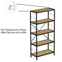 Hastings Home 5-Tier Open Style Bookshelf, Oak 6 Hastings Home 5-Tier Open Style Bookshelf, Oak -Hastings House GUEST c61328e0 7c98 401c 8178 91af17e56b3f
