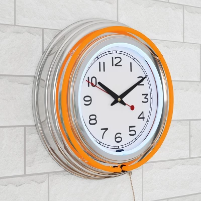 Hastings Home 14" Round Double Light Ring Analog Neon Wall Clock 8 Hastings Home 14" Round Double Light Ring Analog Neon Wall Clock - Image 8