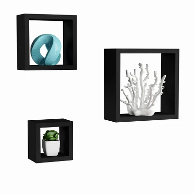 Floating Shelves- Cube Wall Shelf Set With Hidden Brackets, 3 Sizes To Display Decor, Books, Photos, More- Hardware Included By Hastings Home (Black) 1 Floating Shelves- Cube Wall Shelf Set With Hidden Brackets, 3 Sizes To Display Decor, Books, Photos, More- Hardware Included By Hastings Home (Black)