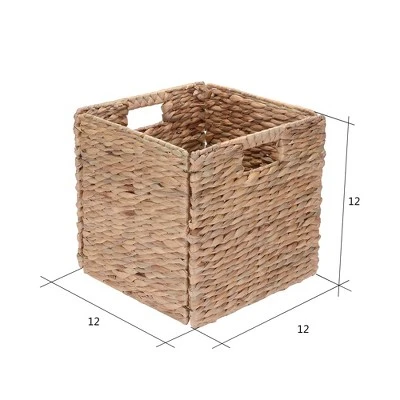 Hastings Home 12-Inch Square Handmade Wicker Storage Bin Foldable Basket Made Of Water Hyacinth | Set Of 2 2 Hastings Home 12-Inch Square Handmade Wicker Storage Bin Foldable Basket Made Of Water Hyacinth | Set Of 2 - Image 2