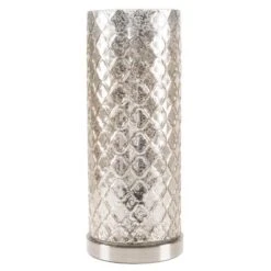 LED Uplight Table Lamp With Silver Mercury Finish, Embossed Trellis Pattern And Included LED Light Bulb For Home Uplighting By Hastings Home -Hastings House GUEST d5ea9a7b cb24 40ff b02e a37da8c58902