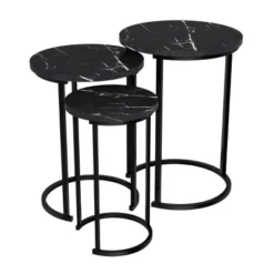 Hastings Home End Tables With Faux Marble Top And Black Metal Base Nesting Tables, Black, Set Of 3 -Hastings House GUEST d957dc8a 8e89 4ca5 a76d 5ec5fa63a3db