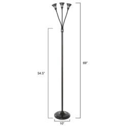 Hastings Home 3 Head LED Floor Lamp With Adjustable Arms, Touch Switch And Dimmer β Black