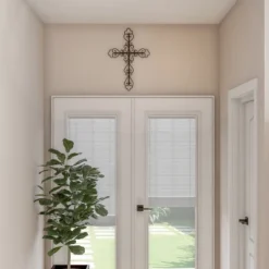 Hastings Home Handcrafted Decorative Metal Wall Cross With Fleur De Lis Design -Hastings House GUEST da2593d1 67cc 4ac3 8014 2384e3d3e87a