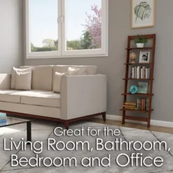 Hastings Home 5-Tier Wooden Ladder-Style Bookcase, Walnut Finish -Hastings House GUEST df2e3114 f9c7 47f8 b3e9 95e4c58d4d14