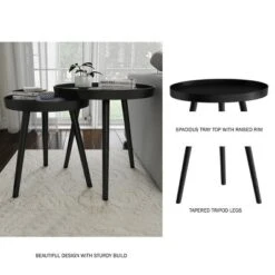 Hastings Home Nesting End Tables - Circular Mid-Century Modern Accent Table With Tray Top - Set Of 2, Matte Black 9 Hastings Home Nesting End Tables - Circular Mid-Century Modern Accent Table With Tray Top - Set Of 2, Matte Black -Hastings House GUEST e18a6f5e 8443 4016 851c 2ece1c54aaff
