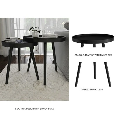 Hastings Home Nesting End Tables - Circular Mid-Century Modern Accent Table With Tray Top - Set Of 2, Matte Black 3 Hastings Home Nesting End Tables - Circular Mid-Century Modern Accent Table With Tray Top - Set Of 2, Matte Black - Image 3