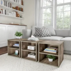 End Table - Stackable Contemporary Minimalist Modular Cube Accent Table Double Shelves For Bedroom, Living Room Or Office By Hastings Home (Gray) -Hastings House GUEST e1d27f04 6299 4e99 9ac5 8707dd4cd8a0