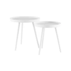 Hastings Home Mid-Century Circular Nesting End Tables With Tray Top - Matte White, Set Of 2 -Hastings House GUEST e5c8f0ea 5e8e 4b27 8768 24c34e08cdda