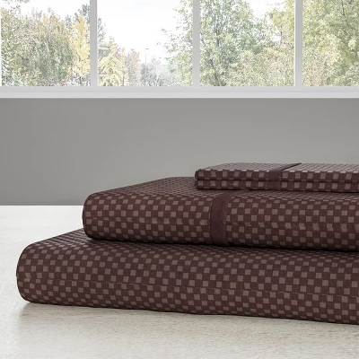 Hastings Home Twin Size Brushed Microfiber 3 Piece Embossed Checkered Bed Sheet And Linen Set With Stain Resistant Fitted And Flat Sheets - Brown 2 Hastings Home Twin Size Brushed Microfiber 3 Piece Embossed Checkered Bed Sheet And Linen Set With Stain Resistant Fitted And Flat Sheets - Brown - Image 2