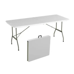 Hastings Home 6' Folding Utility Table With Carry Handle - White -Hastings House GUEST eeca4a80 1b19 4998 a700 b6974bcbc1fa