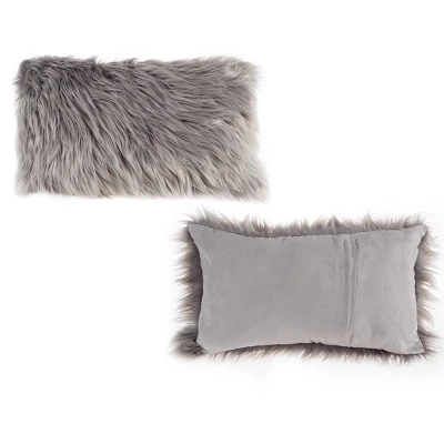 12"x20" Oversize Faux Fur Lumbar Throw Pillow - Hastings Home 2 12"x20" Oversize Faux Fur Lumbar Throw Pillow - Hastings Home - Image 2