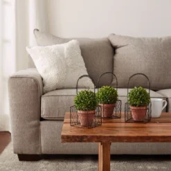 Faux Boxwood- 3 Matching Realistic 9.5" Tall Topiary Arrangements In Decorative Metal Baskets For Indoor Home Or Office By Hastings Home (Set Of 3) -Hastings House GUEST f0ebb666 716b 498c b884 3ba367742c4c