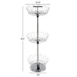 Hastings Home Revolving Shoe Tree Organizer Rack With Three Tiers - 10.75" X 10.75" X 30.5", Chrome