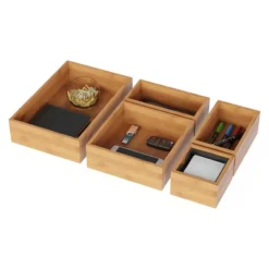 Drawer Organizer -5 Compartment Modular Natural Wood Bamboo Space Saver Tray Storage For Kitchen, Office, Bedroom And Bathroom By Hastings Home -Hastings House GUEST f541f727 8324 4ba5 8d24 af46b882a708