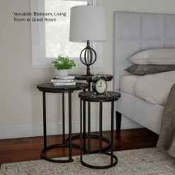 Hastings Home End Tables With Faux Marble Top And Black Metal Base Nesting Tables, Black, Set Of 3 -Hastings House GUEST f85197cc 6c62 475d 9c00 2613266846f7