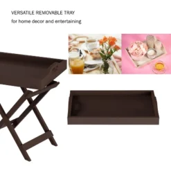 Hastings Home Folding Side Table With Removable Tray Top - Brown -Hastings House GUEST f93066d9 538d 4764 a71d 3b479557cf00